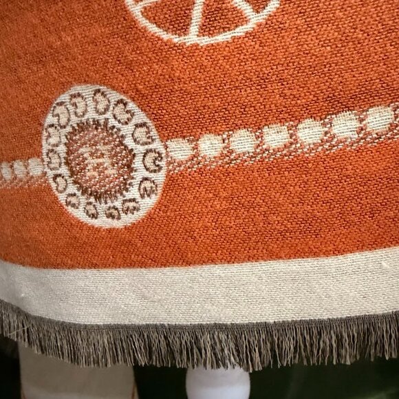 Reversible Equestrian Print Shawl Wrap – Orange & Cream, Soft Warm Cape - Picture 6 of 9